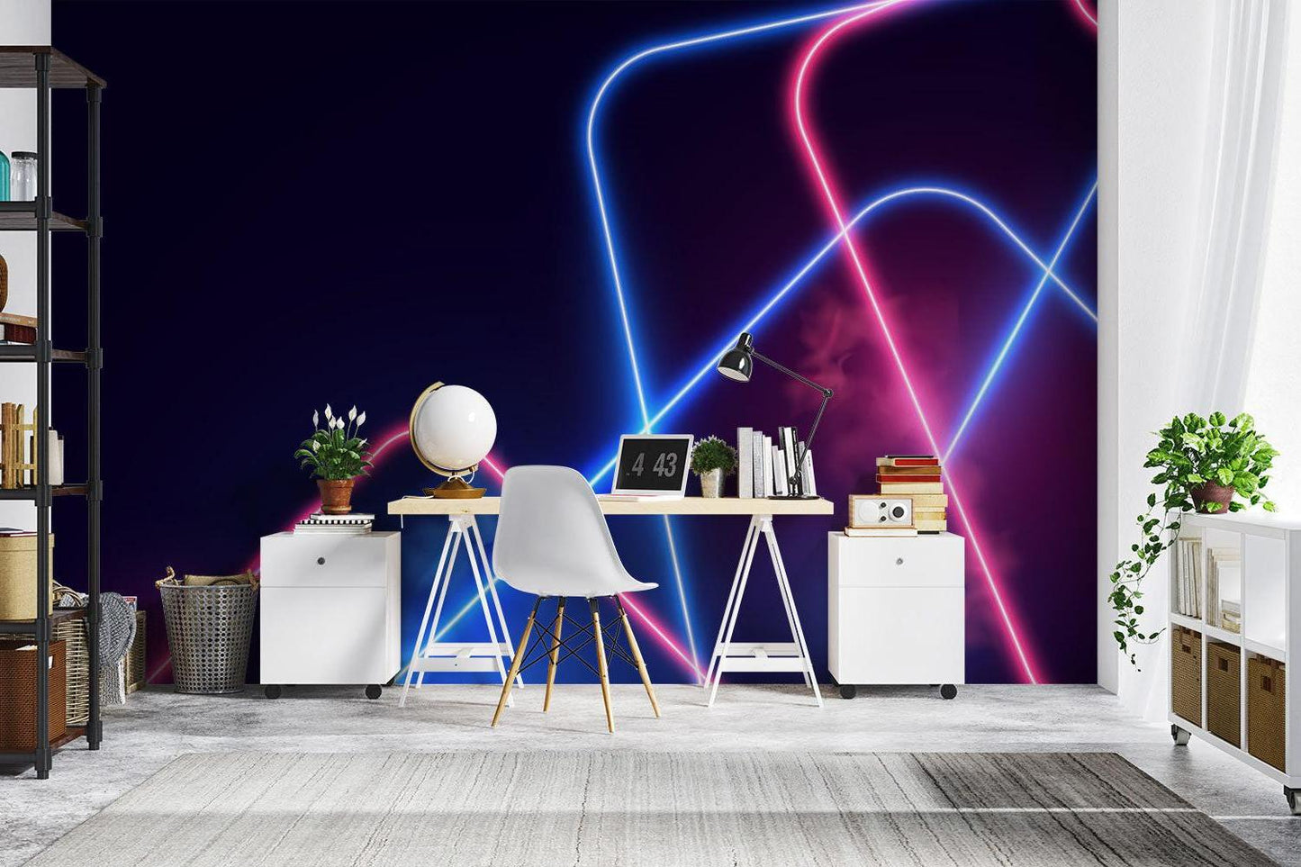 Papier Peint Néon Design Géométrique Moderne Bleu et Rose Autocollant