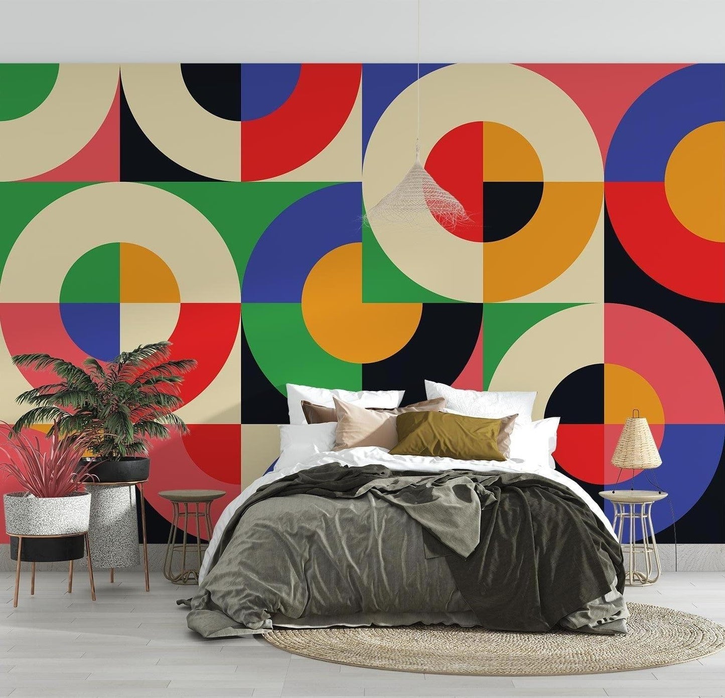 Papier Peint Géométrique Cercles Bauhaus Multicolores Autocollant