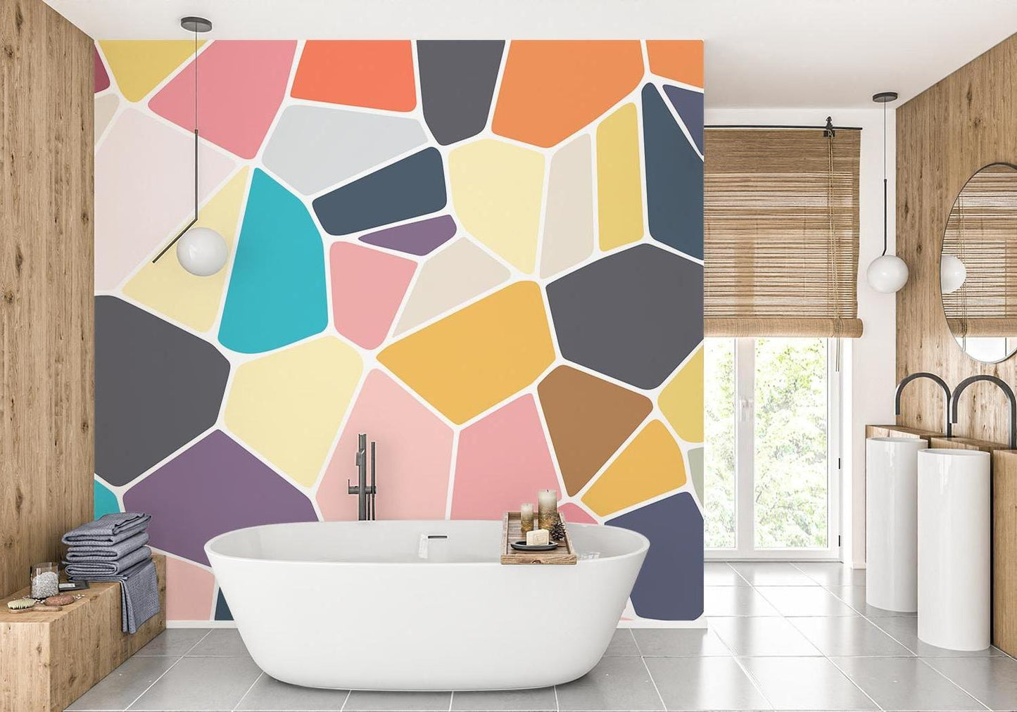 Papier Peint Géométrique Mosaïque Moderne Multicolore Autocollant