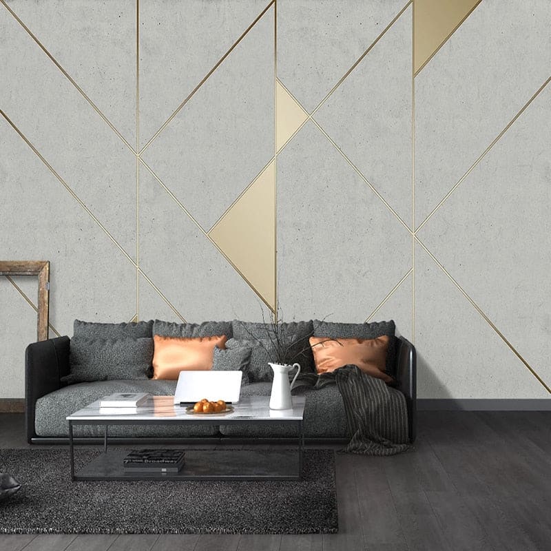 Papier Peint Géométrique Motif Art Déco Gris et Doré Autocollant