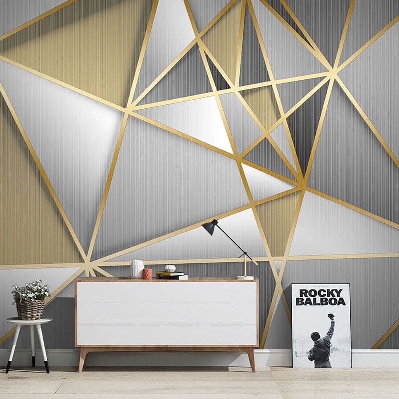 Papier Peint Géométrique Motif Art Déco Gris et Doré Autocollant