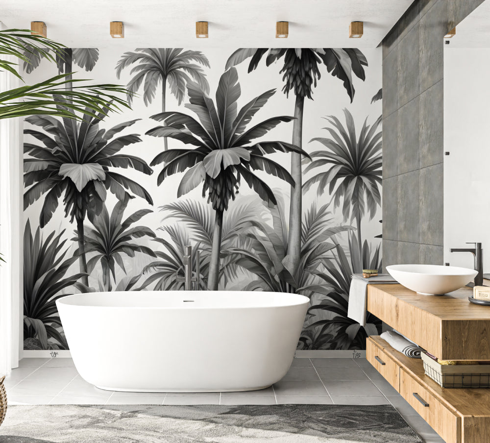 Papier Peint Palmier Design Tropical Monochrome Élégant Autocollant