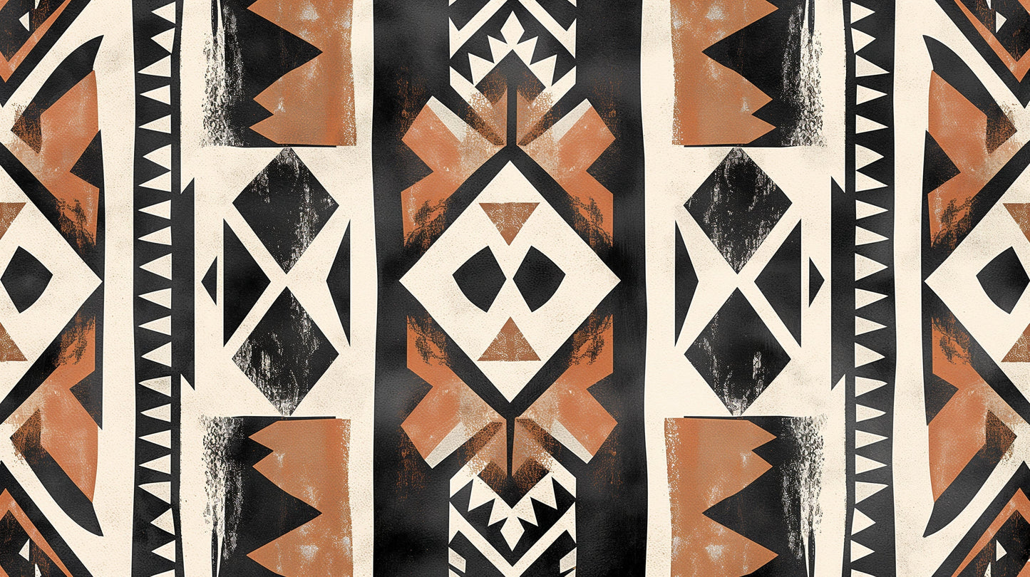 Papier Peint Géométrique Motif Tribal Terracotta et Noir
