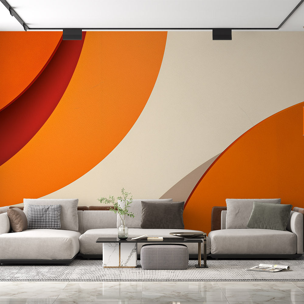 Papier Peint Abstrait Courbes Modernes Orange et Terracotta Autocollant