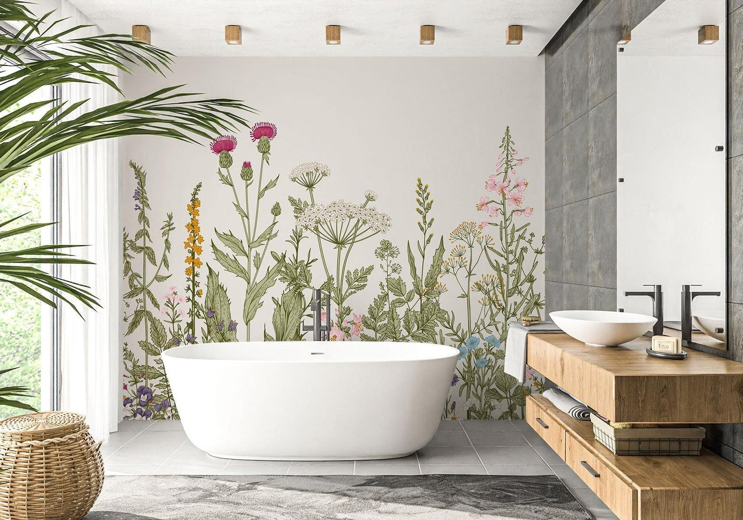 Papier Peint Floral Fresque Botanique de Fleurs Sauvages Premium