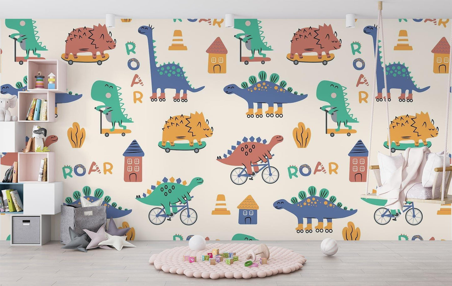 Papier Peint Dinosaure Motifs Sportifs et Ludiques en Pastel Premium