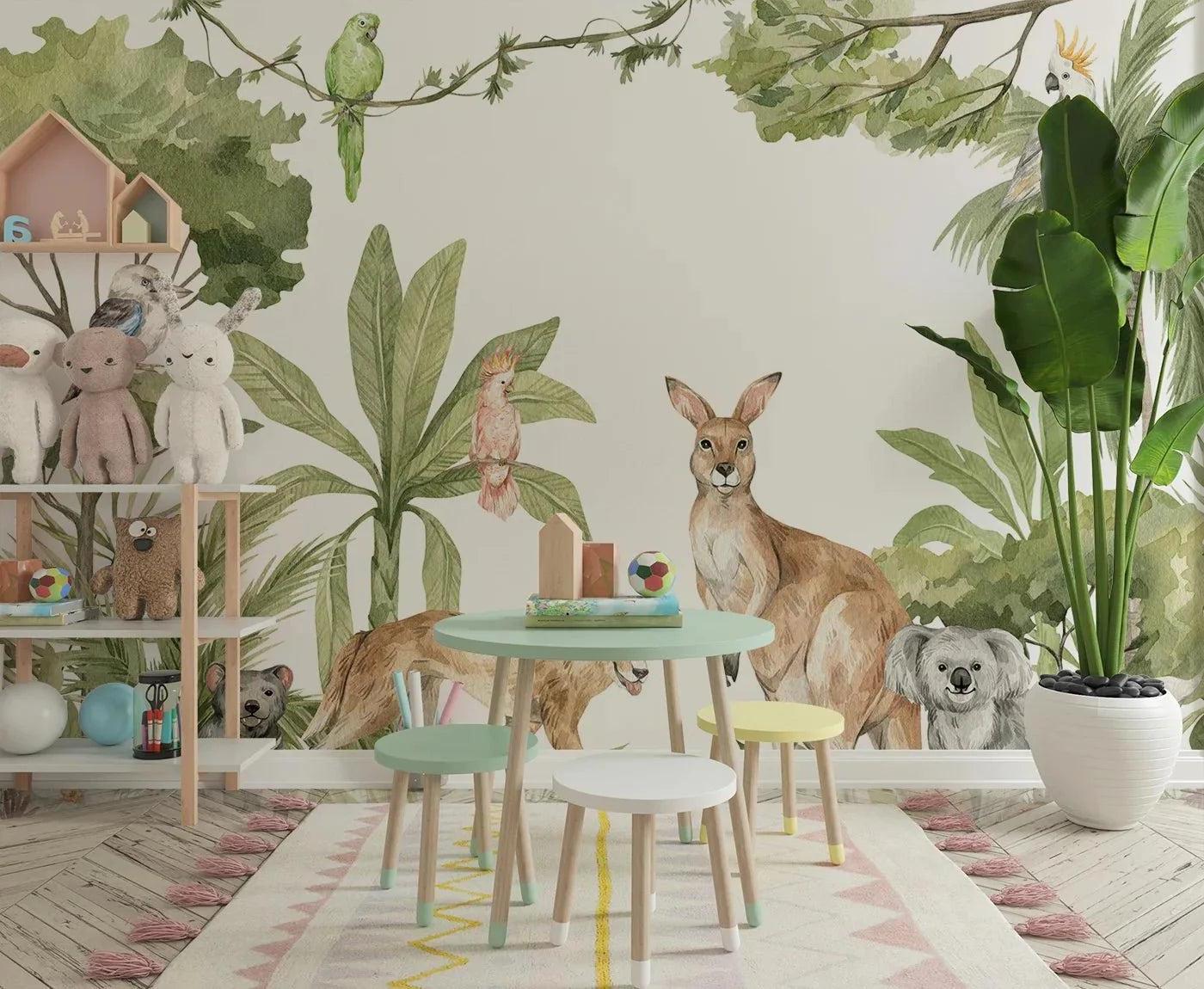 Papier Peint Animaux Australie Kangourous et Koalas en Aquarelle Premium