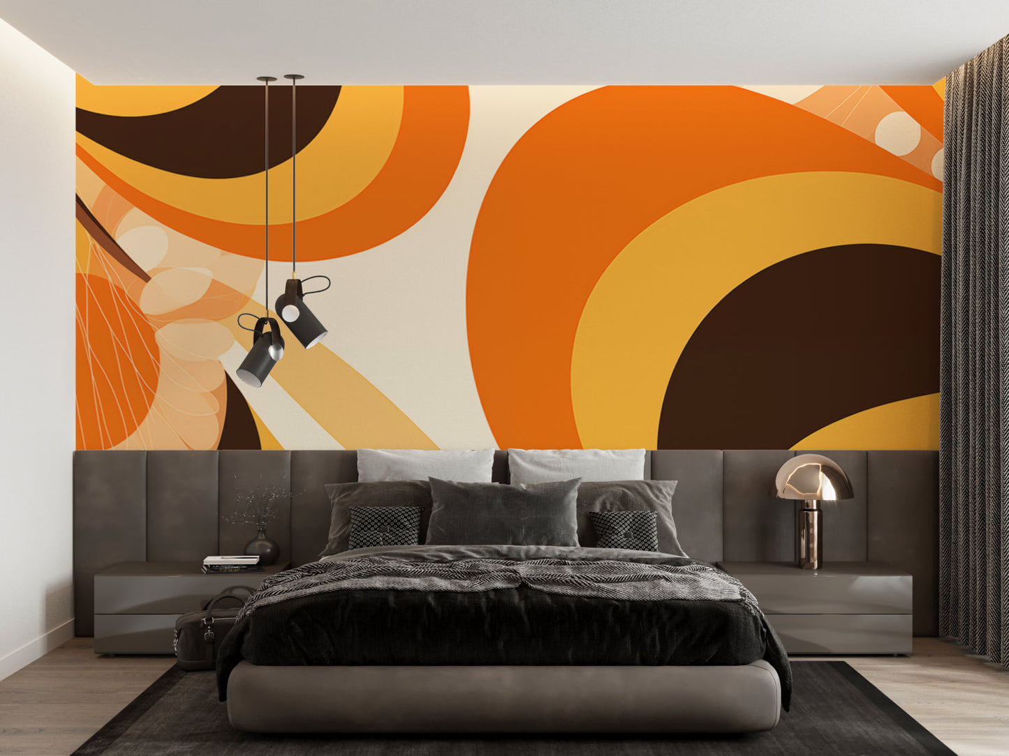 Papier Peint Géométrique Cercles Rétro Orange Style 70s Premium