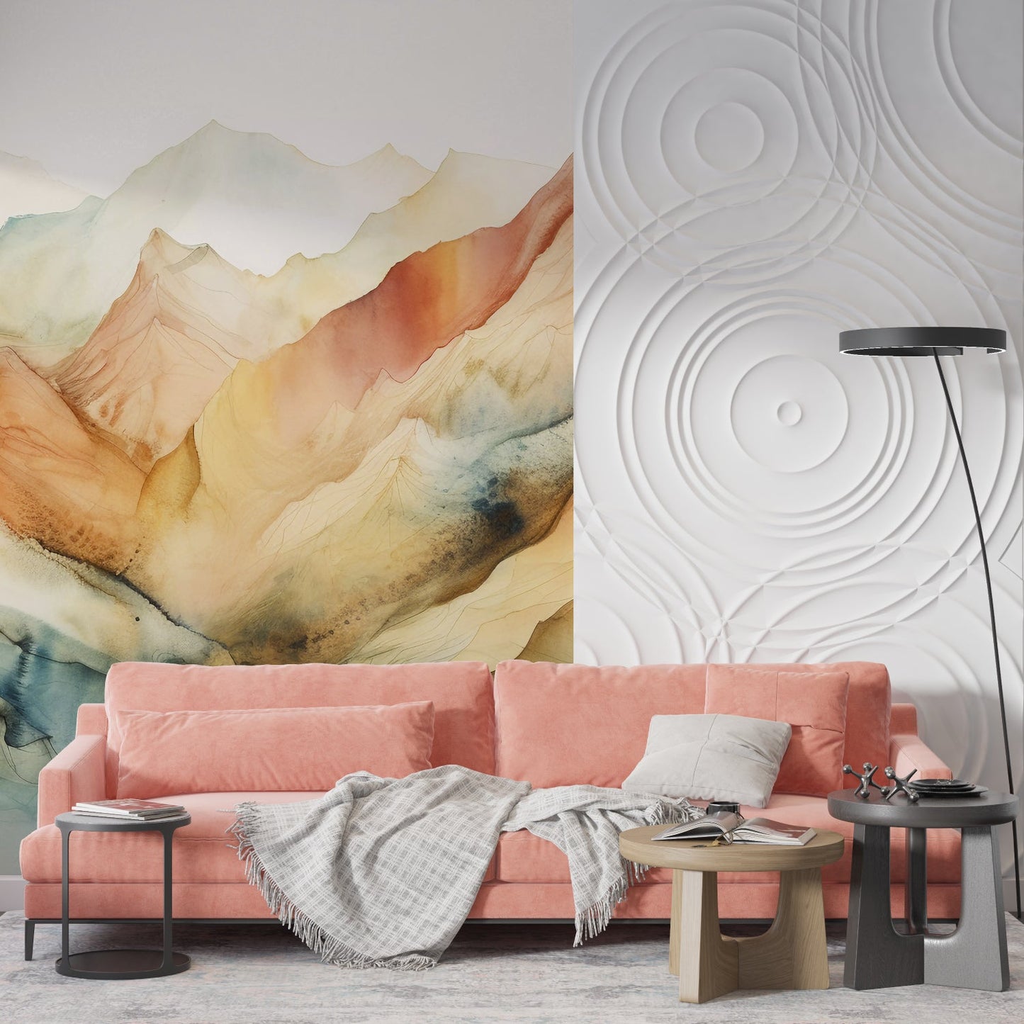 Papier Peint Montagne Paysage Aquarelle Terracotta et Beige Premium