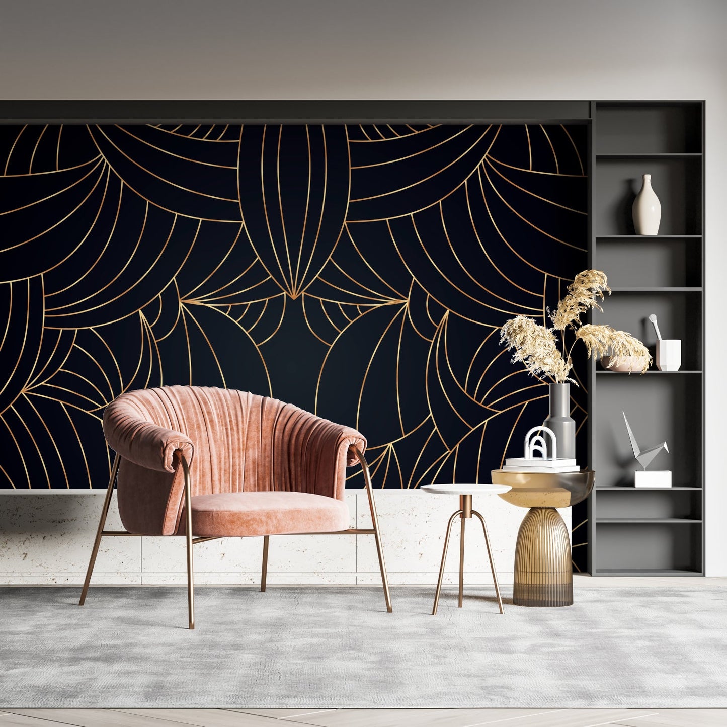 Papier Peint Art Déco Motif Géométrique Noir et Doré Premium