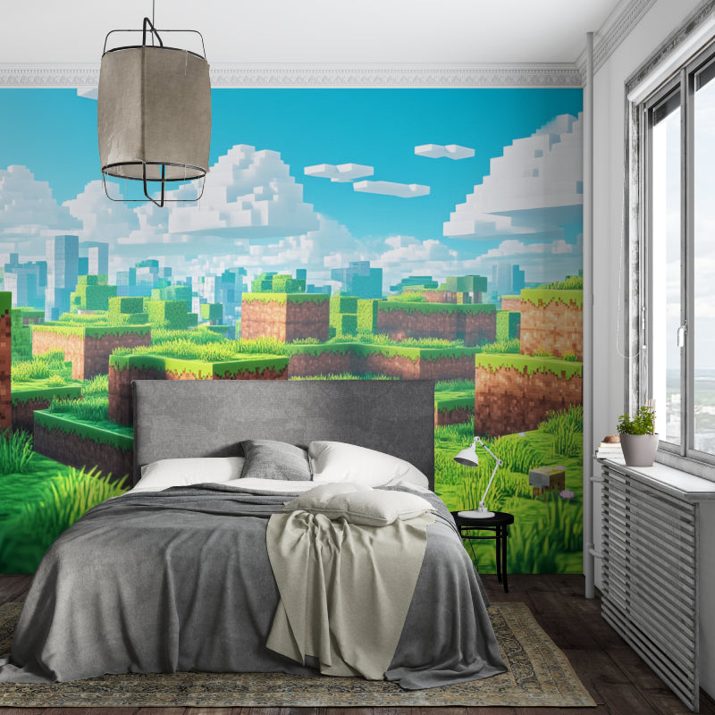 Papier Peint Gamer Paysage Minecraft en Pixel Art Premium