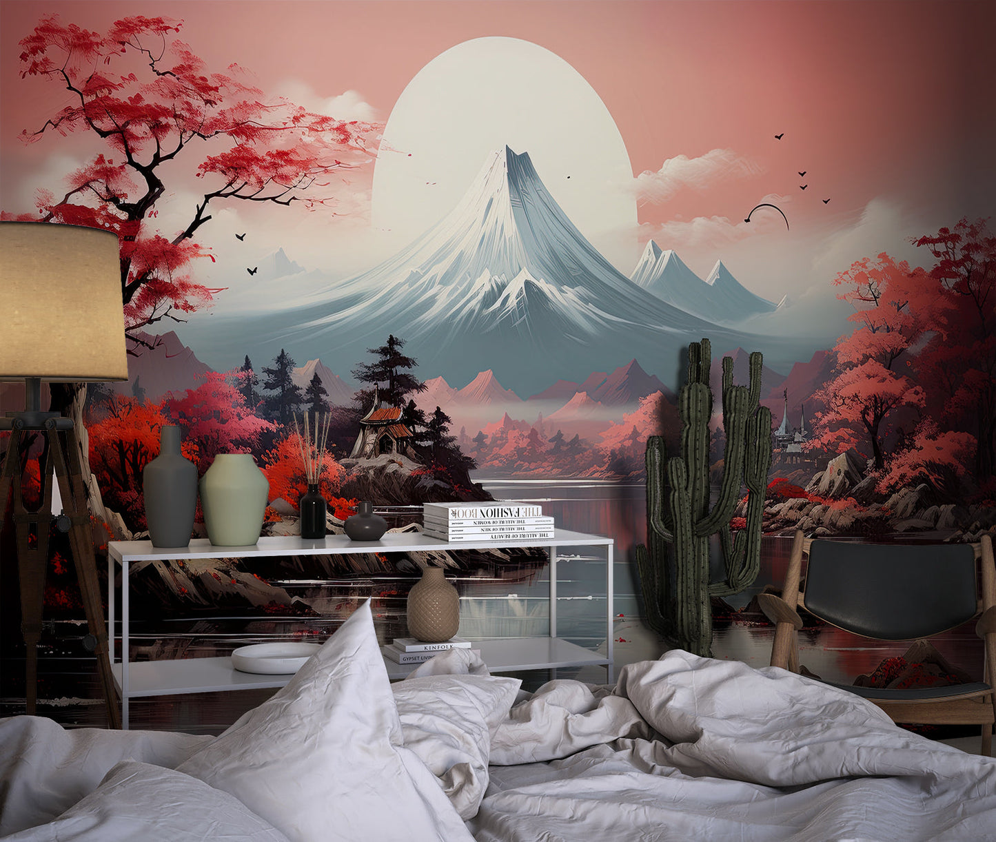 Papier Peint Mont Fuji Paysage Japonais avec Cerisiers en Fleurs Premium