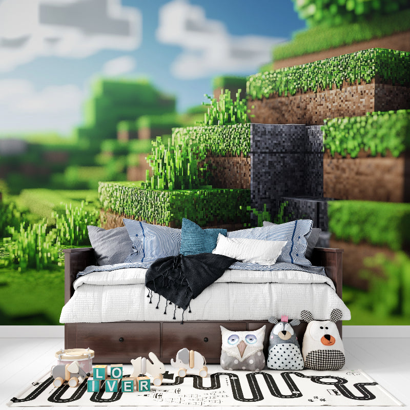 Papier Peint Gamer Paysage Pixelisé Minecraft Premium