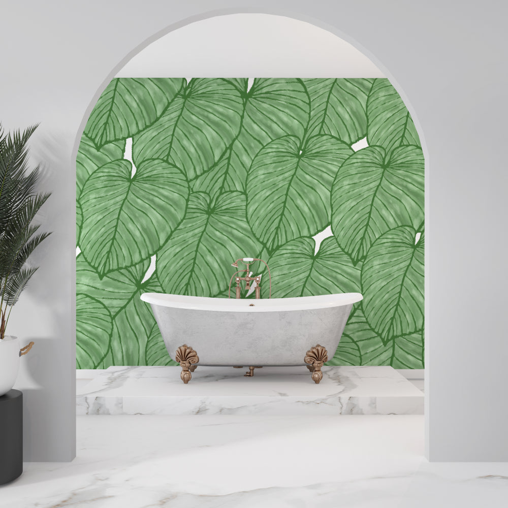 Papier Peint Monstera Feuilles Tropicales XXL en Vert Nature Premium