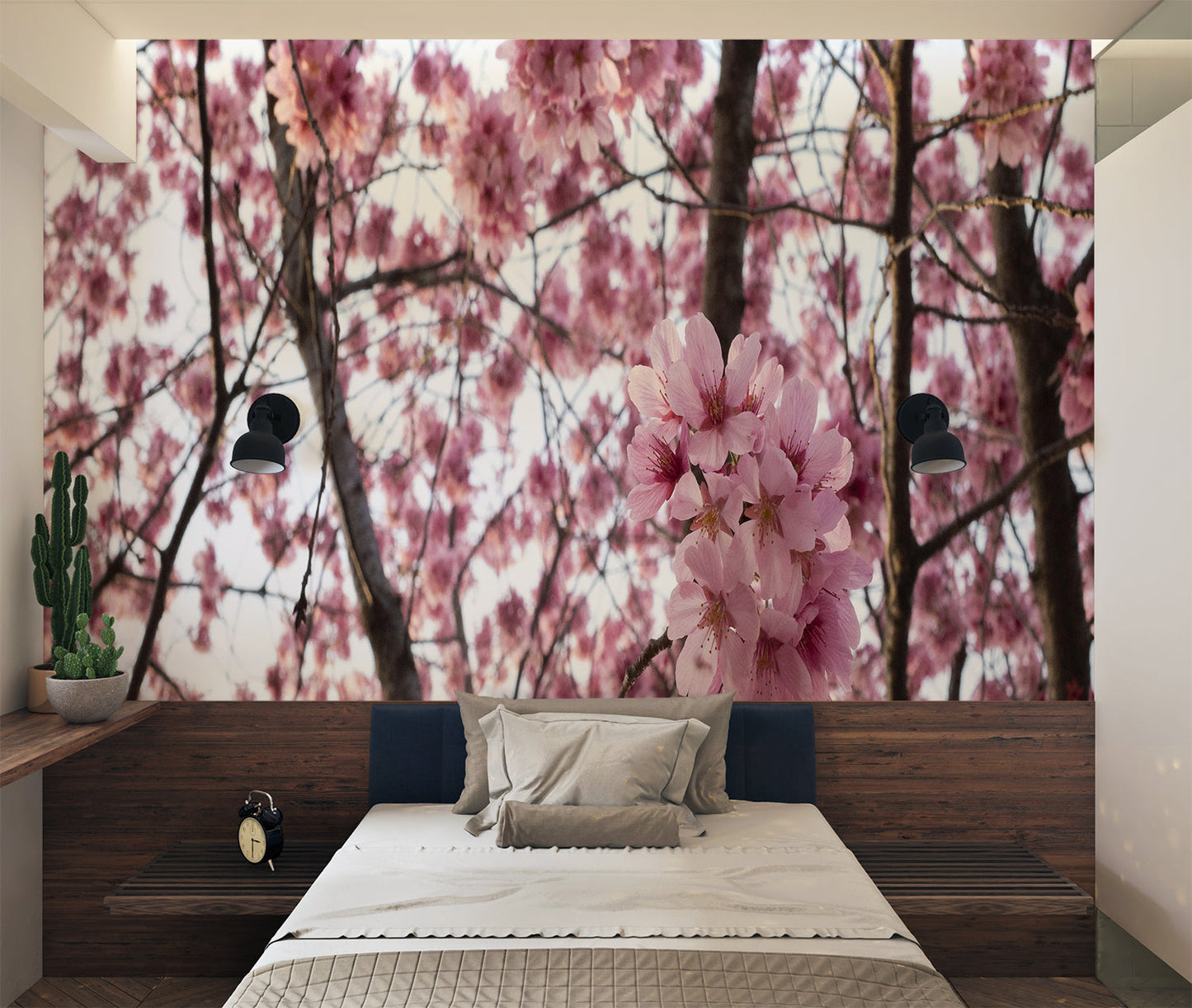 Papier Peint Japonais Cerisier en Fleurs Sakura Rose Premium
