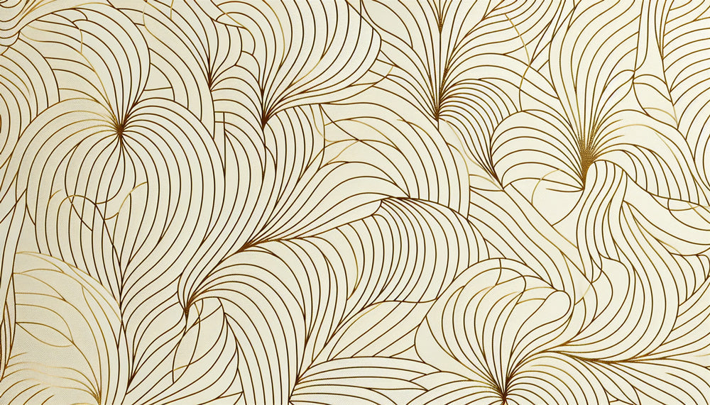 Papier Peint Art Déco Motif Plumes Dorées sur Beige