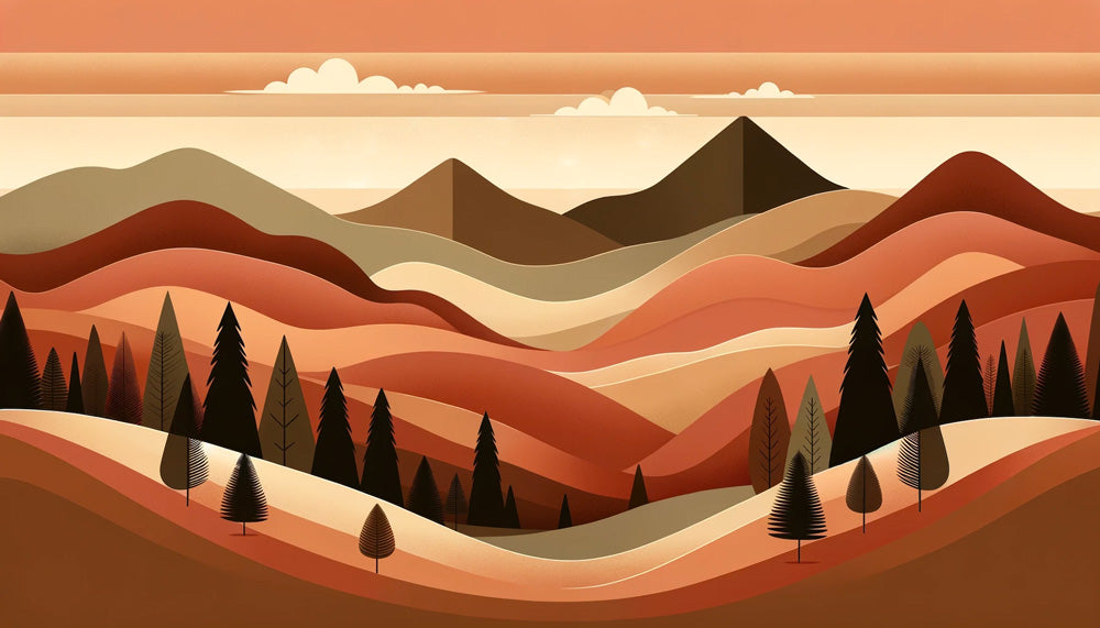 Papier Peint Montagne Paysage Terracotta au Coucher du Soleil