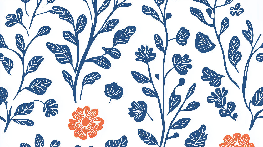 Papier Peint Floral Motif Botanique Bleu et Orange