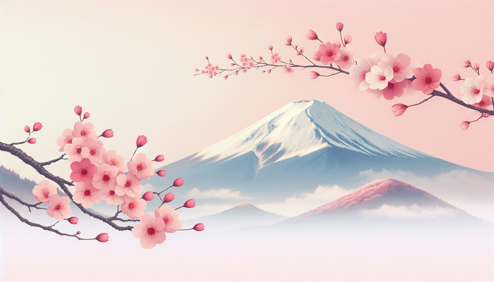 Papier Peint Japonais Cerisiers en Fleurs et Mont Fuji