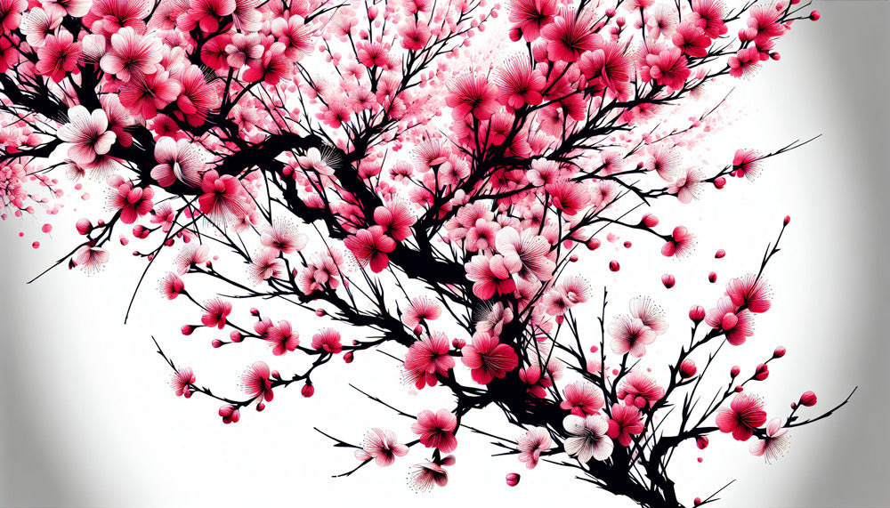 Papier Peint Japonais Cerisiers en Fleurs Sakura Rose et Noir