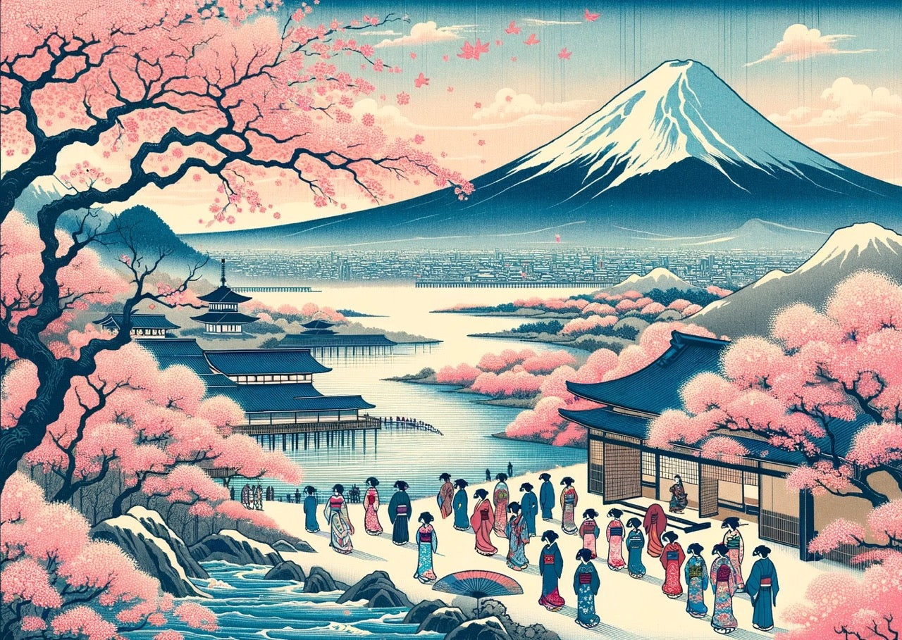 Papier Peint Japonais Mont Fuji et Cerisiers en Fleurs