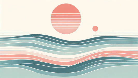 Papier Peint Japonais Vagues Minimalistes et Soleil Corail