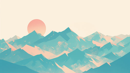 Papier Peint Montagne Paysage Abstrait Turquoise et Corail
