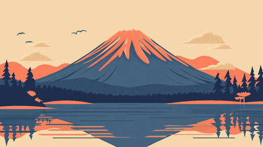 Papier Peint Mont Fuji Paysage Japonais Minimaliste Corail et Marine