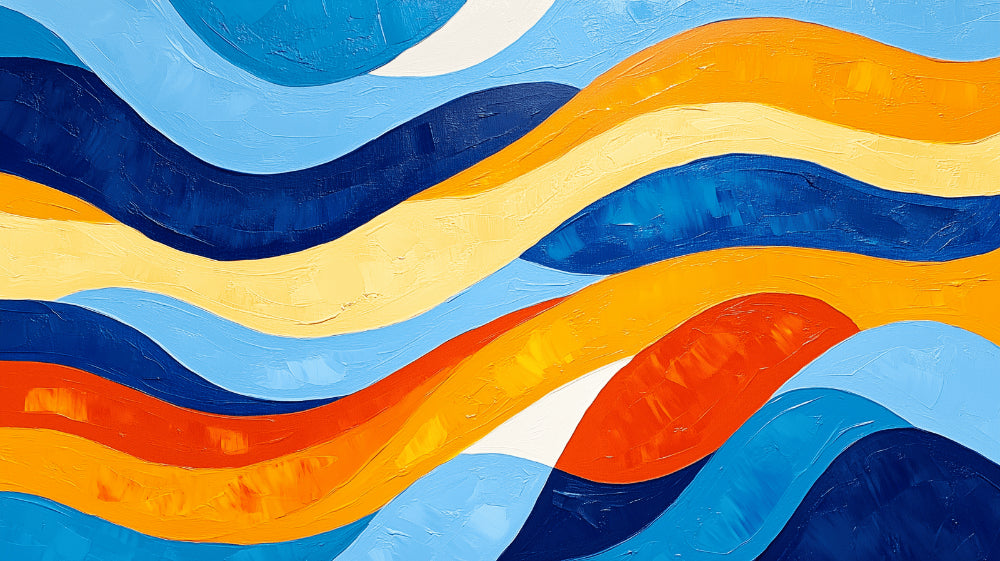Papier Peint Abstrait Vagues Dynamiques Bleu et Orange