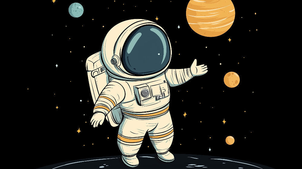 Papier Peint Espace Astronaute et Planètes Style Illustration