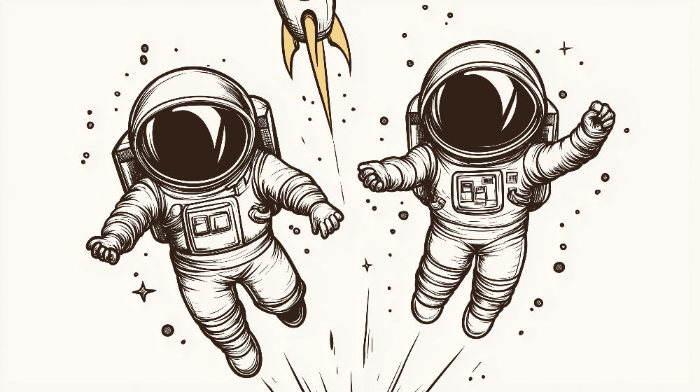 Papier Peint Astronaute Design Graphique Noir et Blanc avec Fusée Dorée