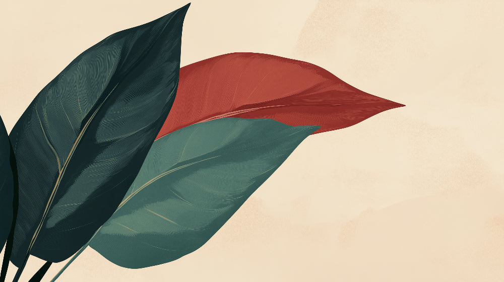 Papier Peint Feuillage Grandes Feuilles Vert et Terracotta