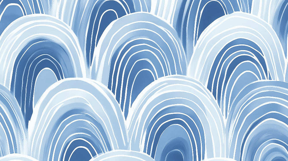 Papier Peint Art Déco Arches Géométriques Bleu et Blanc