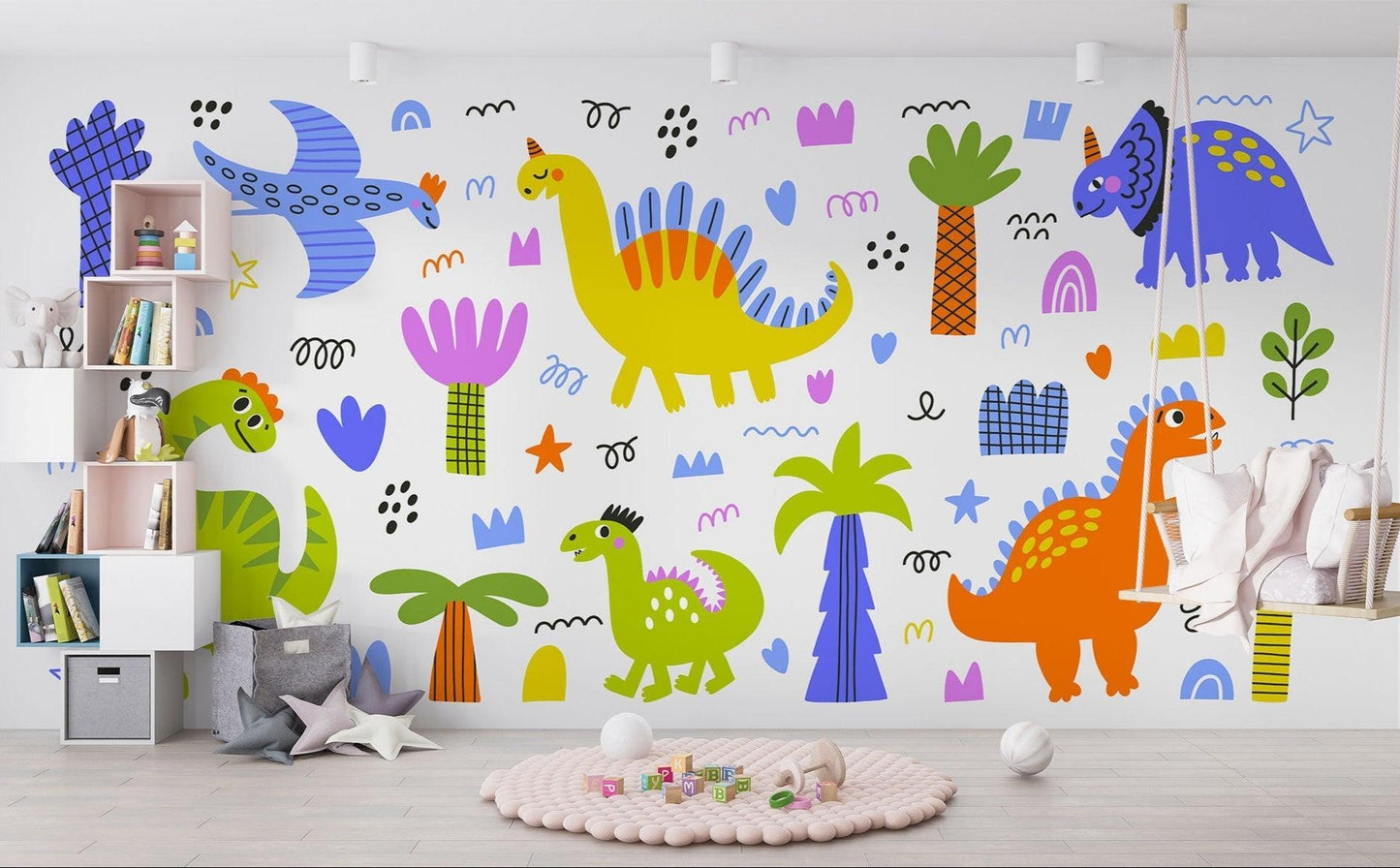 Papier Peint Dinosaure Décor Ludique et Coloré pour Enfants Example de Design 1