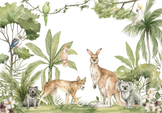 Papier Peint Animaux Australie Kangourous et Koalas en Aquarelle