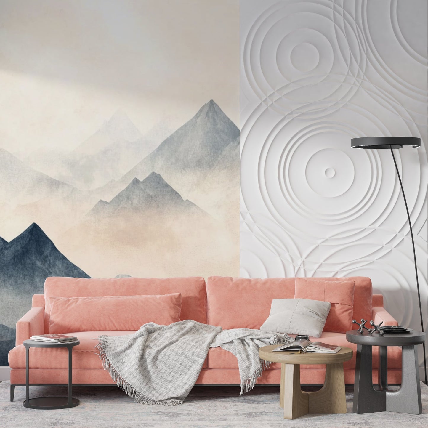 Papier Peint Montagne Paysage Aquarelle aux Sommets Brumeux Example de Design 1