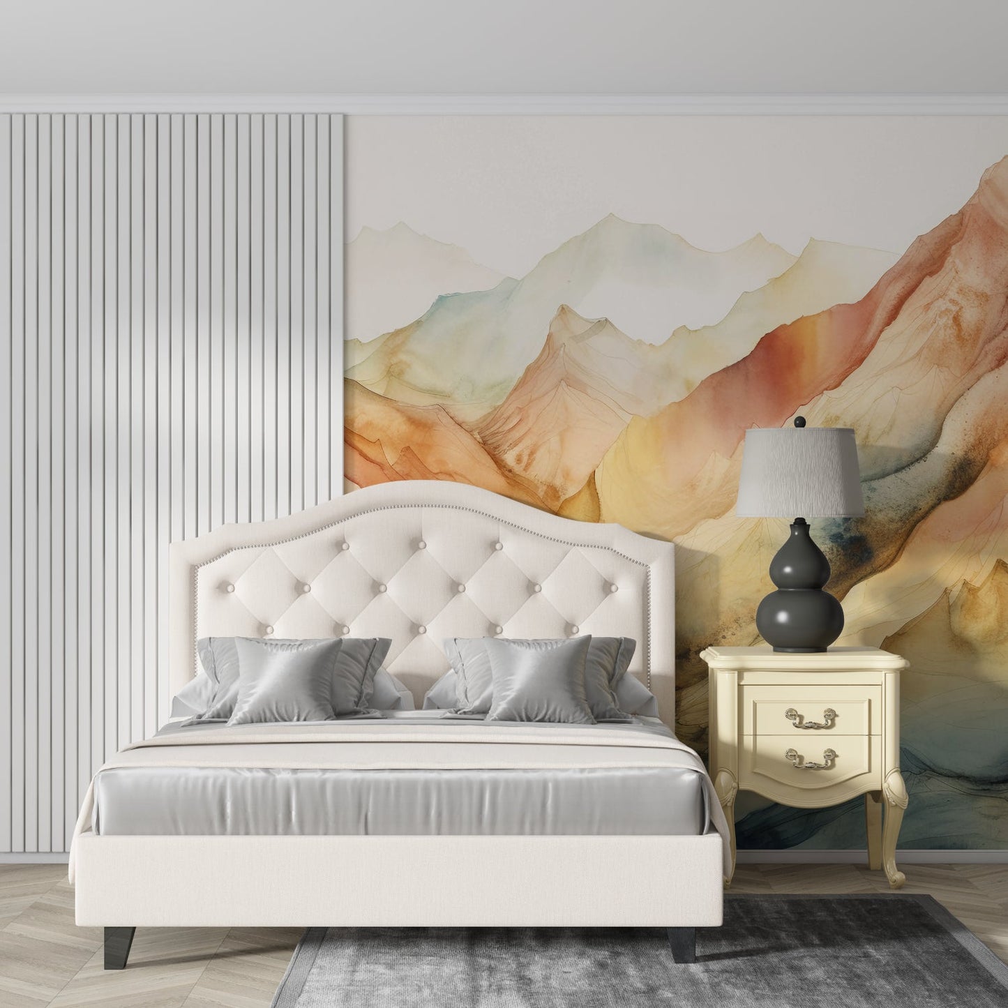 Papier Peint Montagne Paysage Aquarelle Terracotta et Beige Example de Design 1