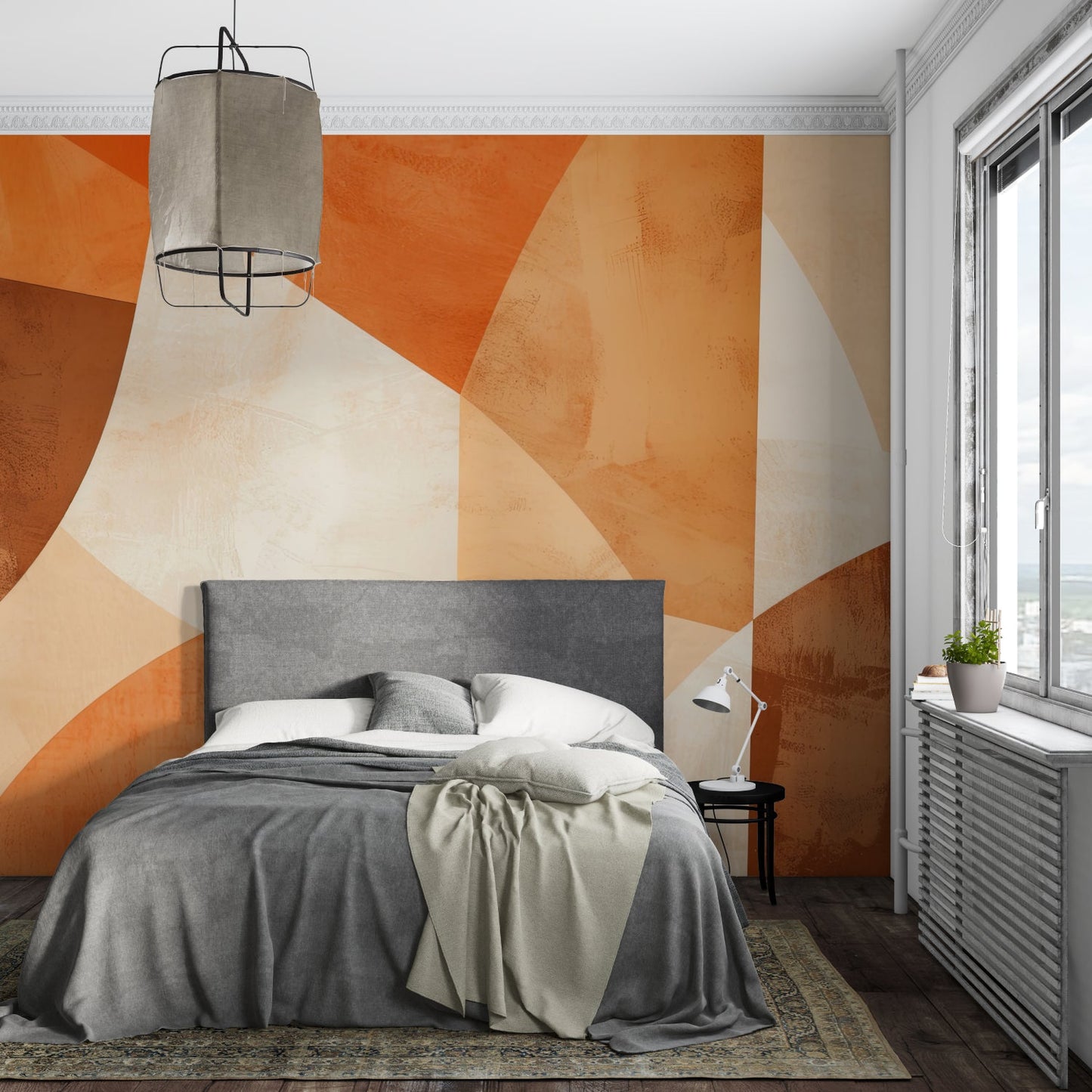 Papier Peint Géométrique Courbes Abstraites Terracotta et Beige Example de Design 1