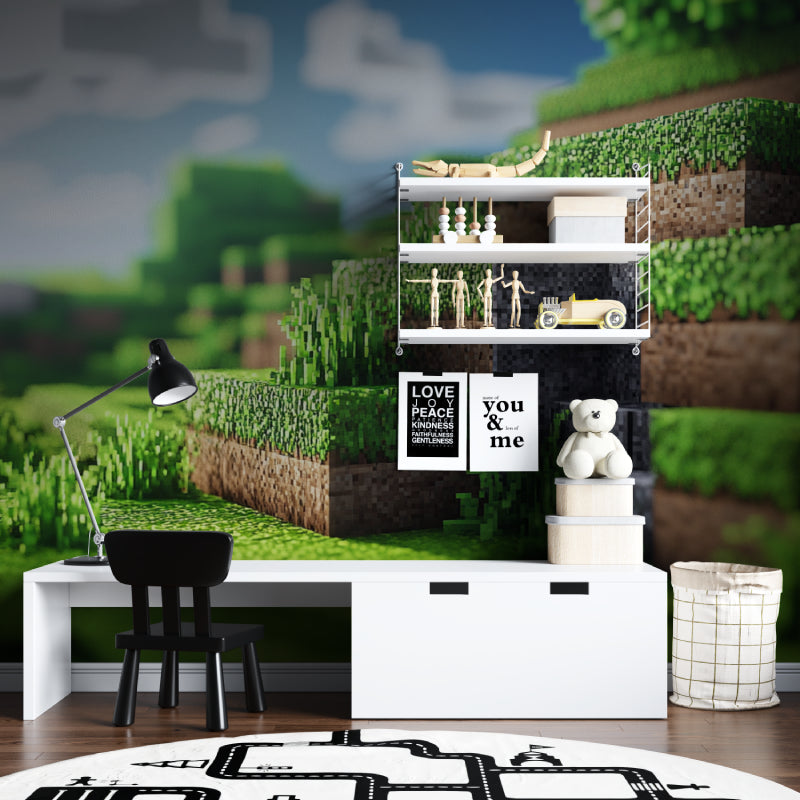Papier Peint Gamer Paysage Pixelisé Minecraft Example de Design 1