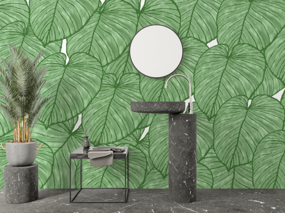 Papier Peint Monstera Feuilles Tropicales XXL en Vert Nature Example de Design 1