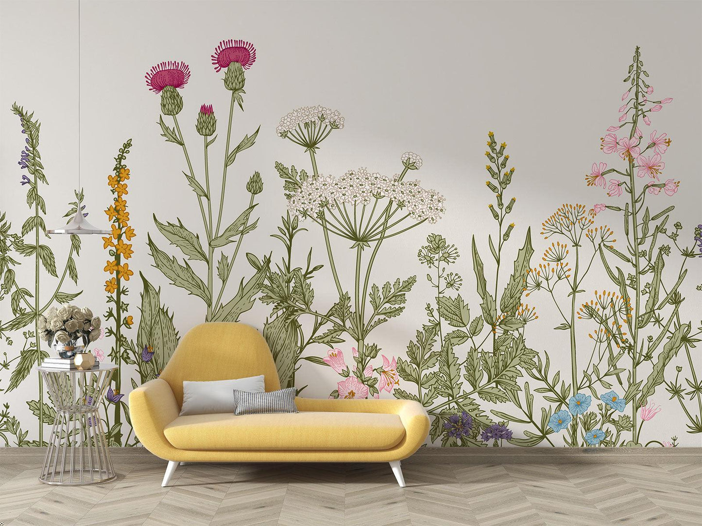 Papier Peint Floral Fresque Botanique de Fleurs Sauvages Example de Design 2