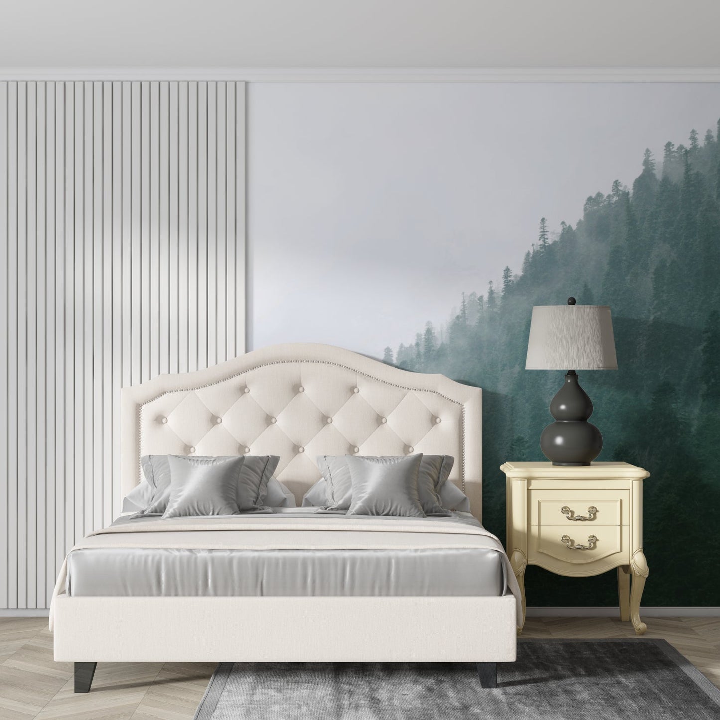 Papier Peint Forêt Pins Brumeux dans les Montagnes Example de Design 2