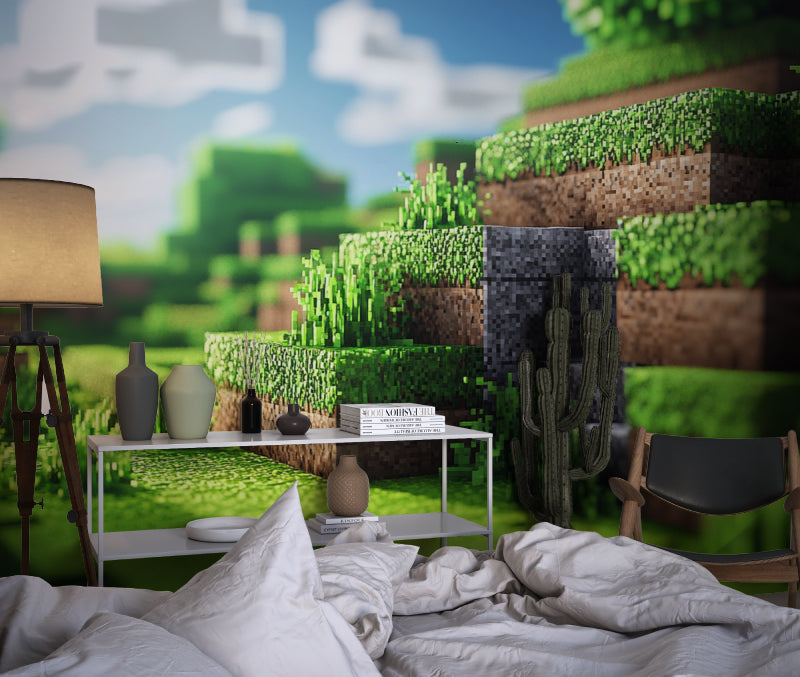 Papier Peint Gamer Paysage Pixelisé Minecraft Example de Design 2