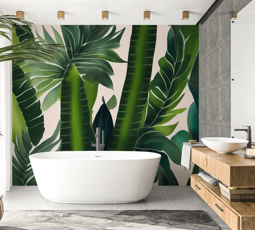 Papier Peint Tropical Grandes Feuilles de Palmier et Bananier Example de Design 2
