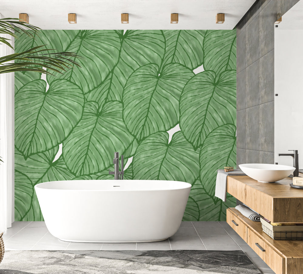 Papier Peint Monstera Feuilles Tropicales XXL en Vert Nature Example de Design 2