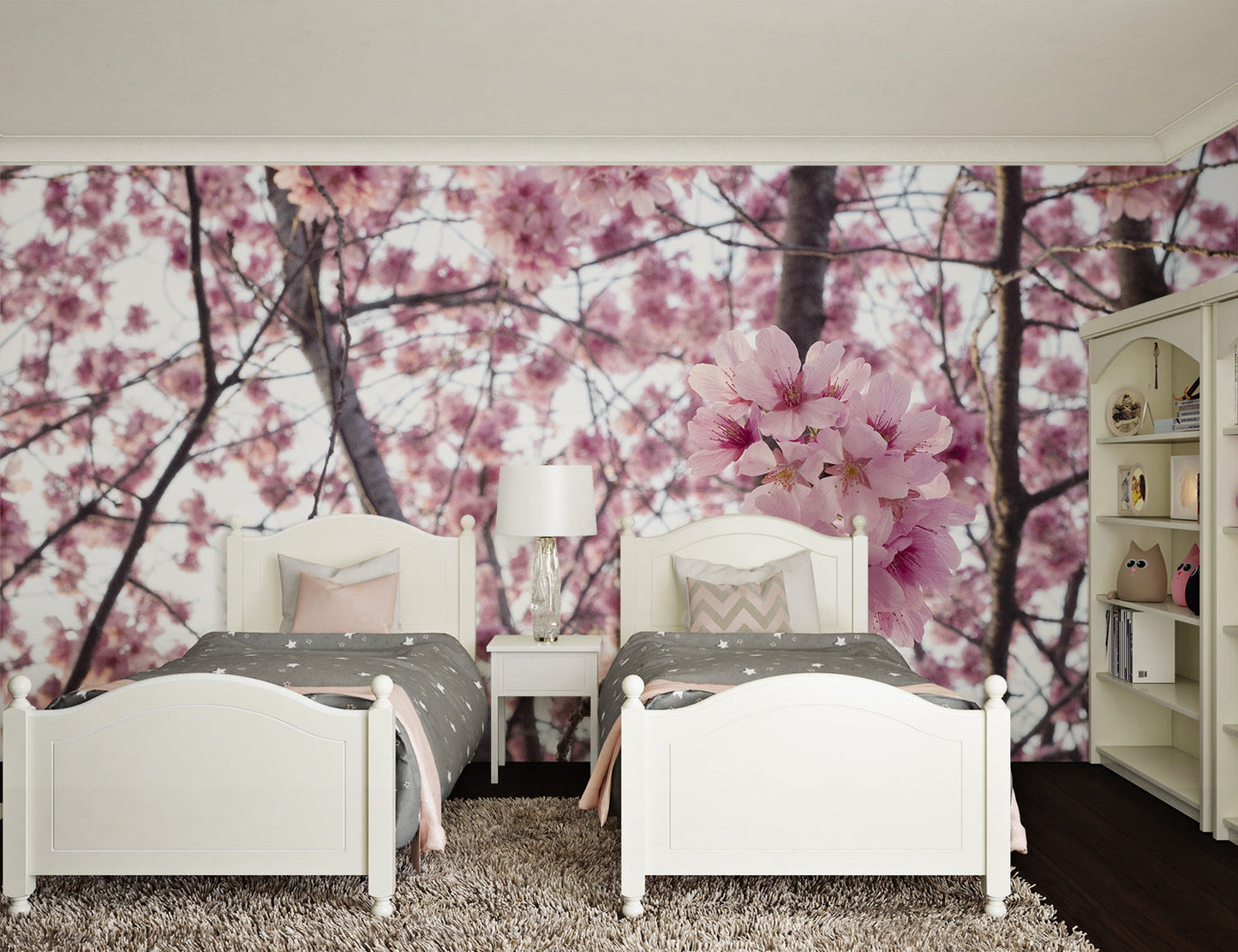 Papier Peint Japonais Cerisier en Fleurs Sakura Rose Example de Design 2