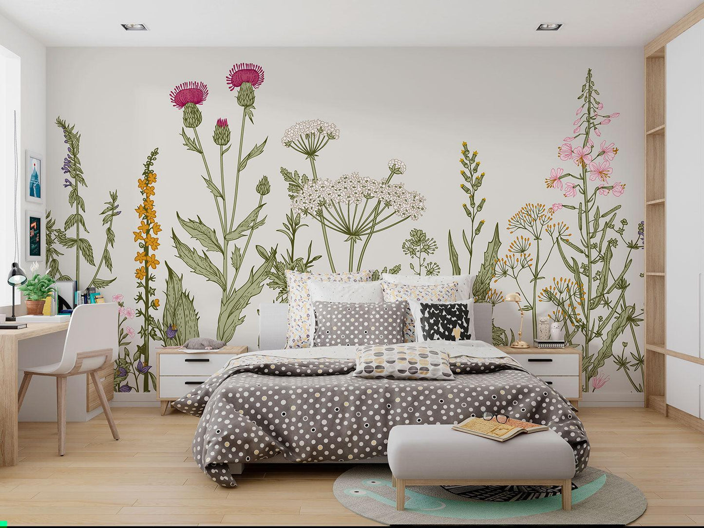 Papier Peint Floral Fresque Botanique de Fleurs Sauvages Example de Design 3