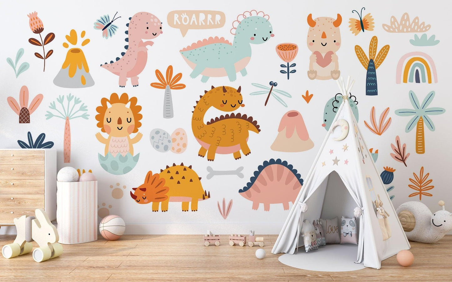 Papier Peint Dinosaure Fresque Pastel avec Motifs Nature Example de Design 3