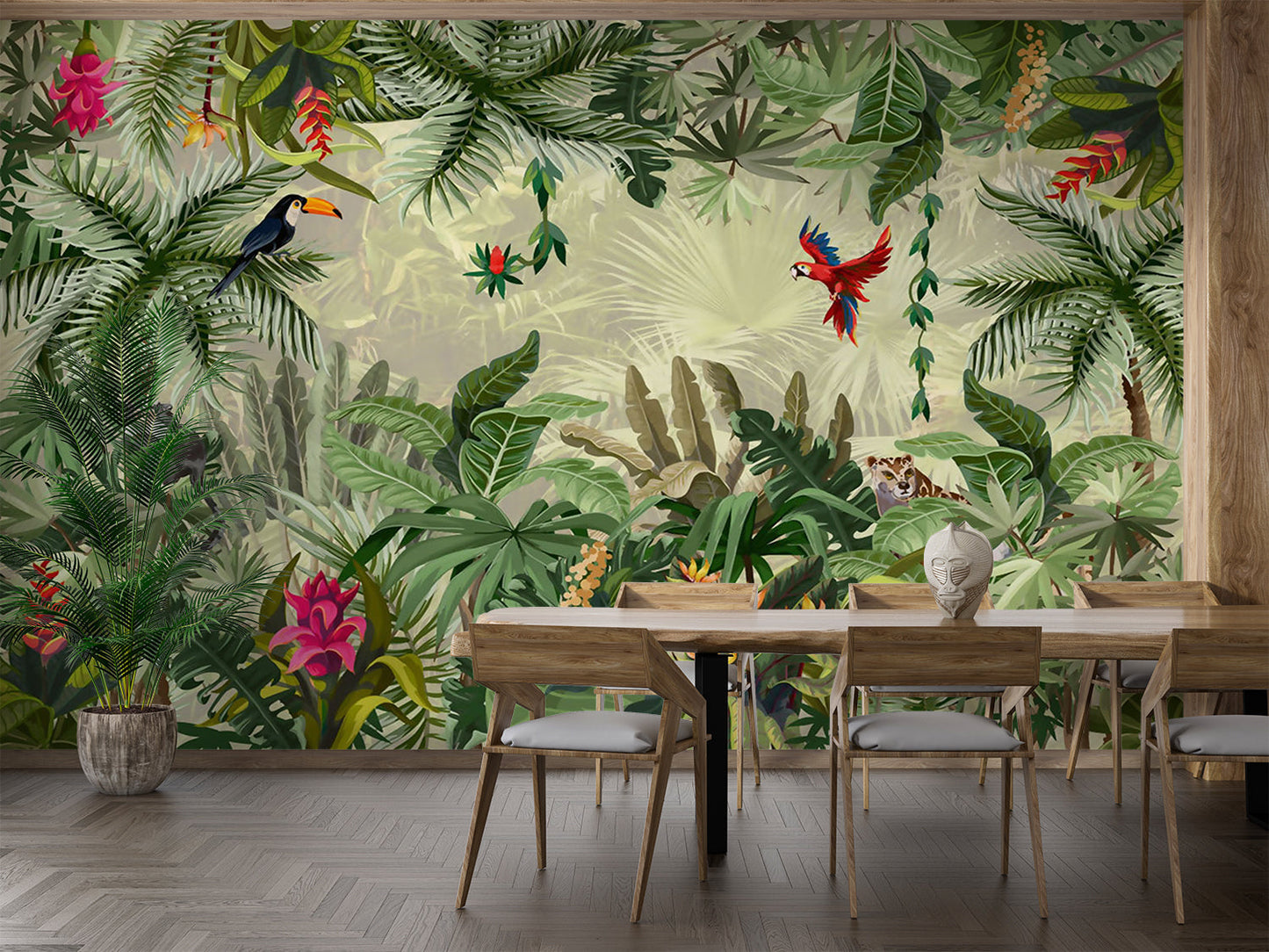 Papier Peint Jungle Tropicale Oiseaux Exotiques et Fleurs Sauvages Example de Design 3
