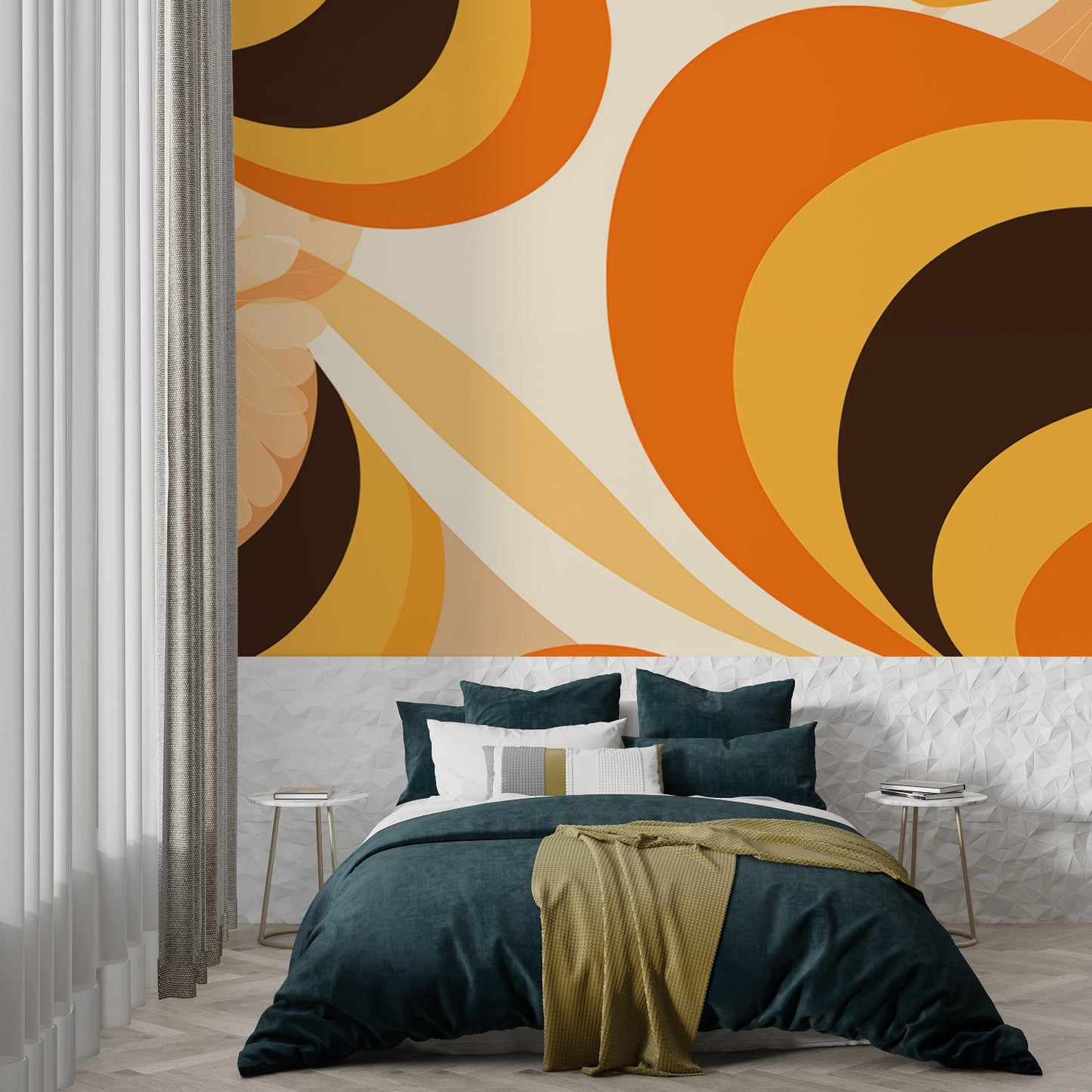 Papier Peint Géométrique Cercles Rétro Orange Style 70s Example de Design 3